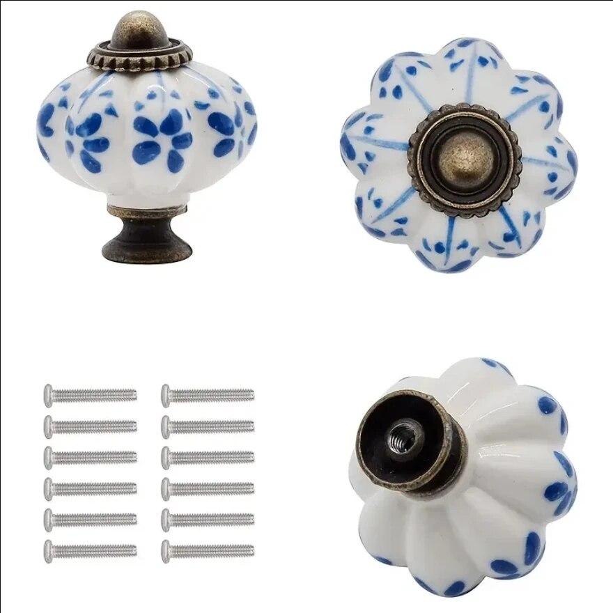 Rustik Desenli Balkabağı Seramik Çekme Kolu Çocuk Odası Çekmece Dolap Kapı Kolu Avrupa Retro Kolu