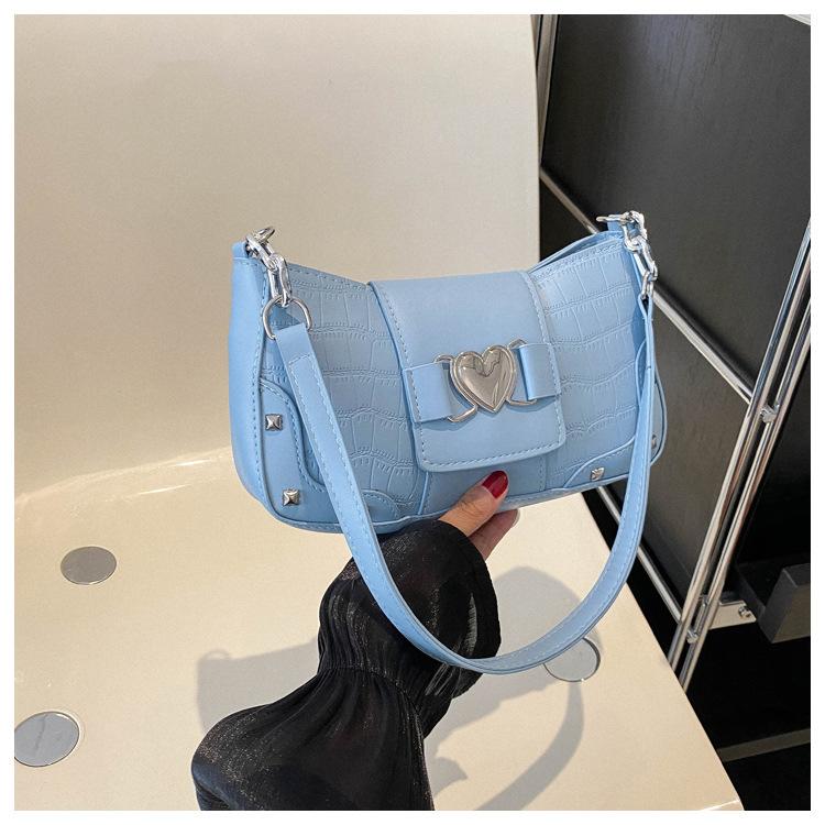 

Простые и модные заклепки 2024 осень новая однотонная корейская цепочка повседневная сумка кроссбоди под мышкой маленькая квадратная сумка женская сумка синий