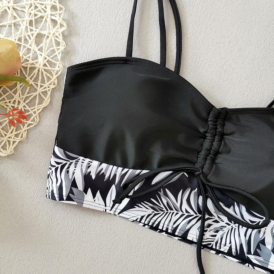 Bikini z wysokim stanem Damskie Vintage Kwiatowy Wzór Plisowany Sznurek Push-Up Patchwork Kostium Kąpielowy Duży Rozmiar Strój Kąpielowy