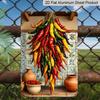 2D Flat 1pc Vintage Chili Pepper Harvest Metal Wall Art-12x8 Inch Rustic Aluminum Tin Sign with Vibrant Red, Green, Yellow, Orange & Chili Peppers