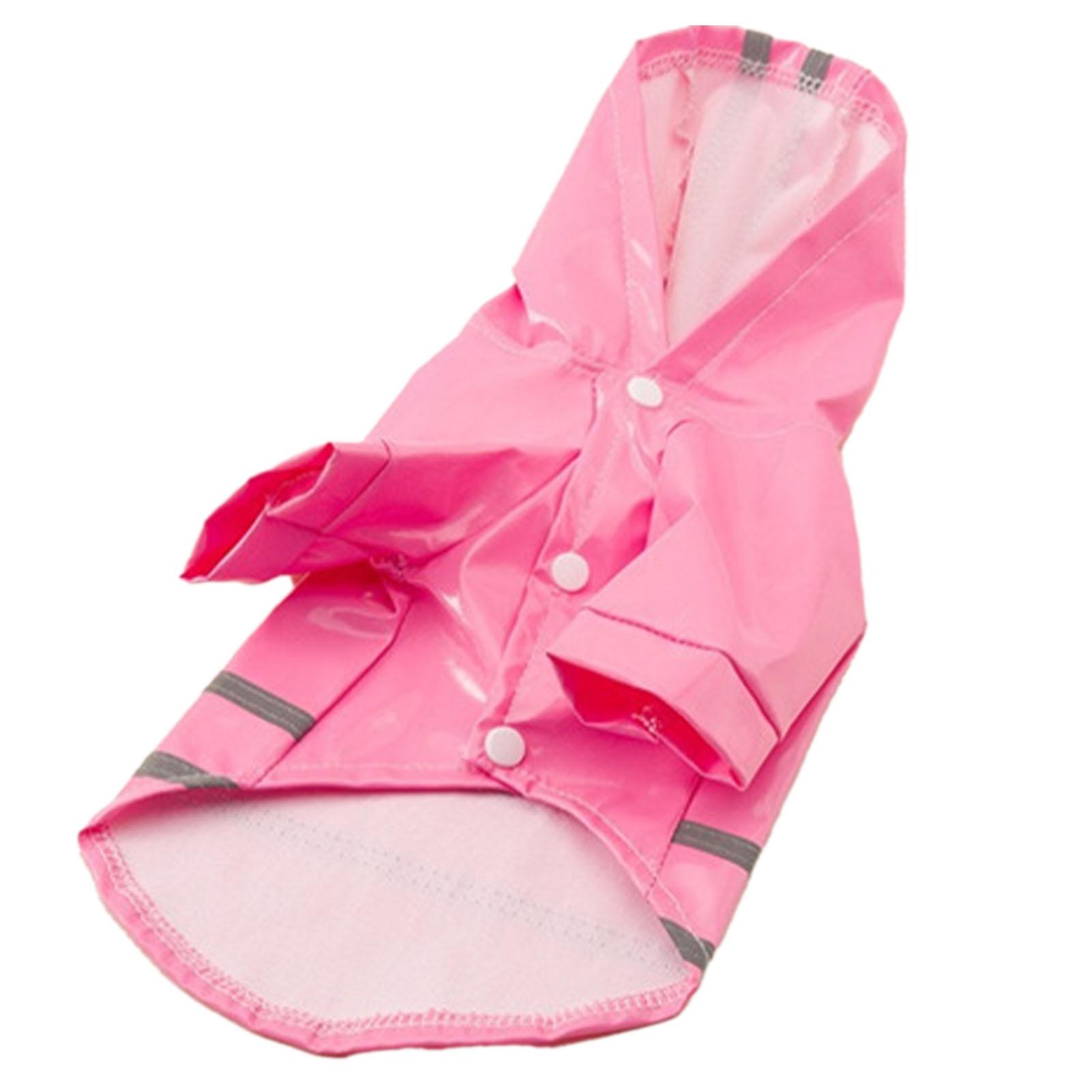 

Small Dog Raincoat PU Leather Reflective Strips Hooded Dog Rainwear Waterproof Pet Clothing Pink L L розовый