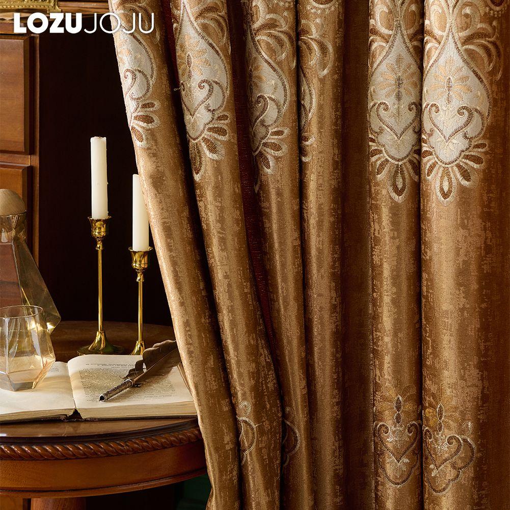 1PC LOZUJOJU European Style High-end Embroidered Semi Blackout Curtains for Living Room Bedroom Home Decor