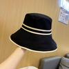 Women's Wide Brim Striped Bucket Hat - Soft Cotton Foldable Panama Sun Hat Solid Color Outdoor Beach Travel Cap
