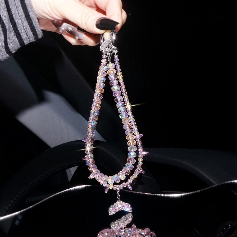 Elegant Crystal Mermaid Tail Pendant Double Chain Keychain & Phone Lanyard