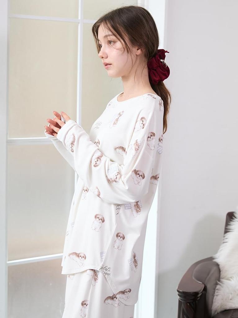 Gelato Pique Shih Tzu Print Long Free Size T-Shirt (PWCT254253) Women's White/White,
