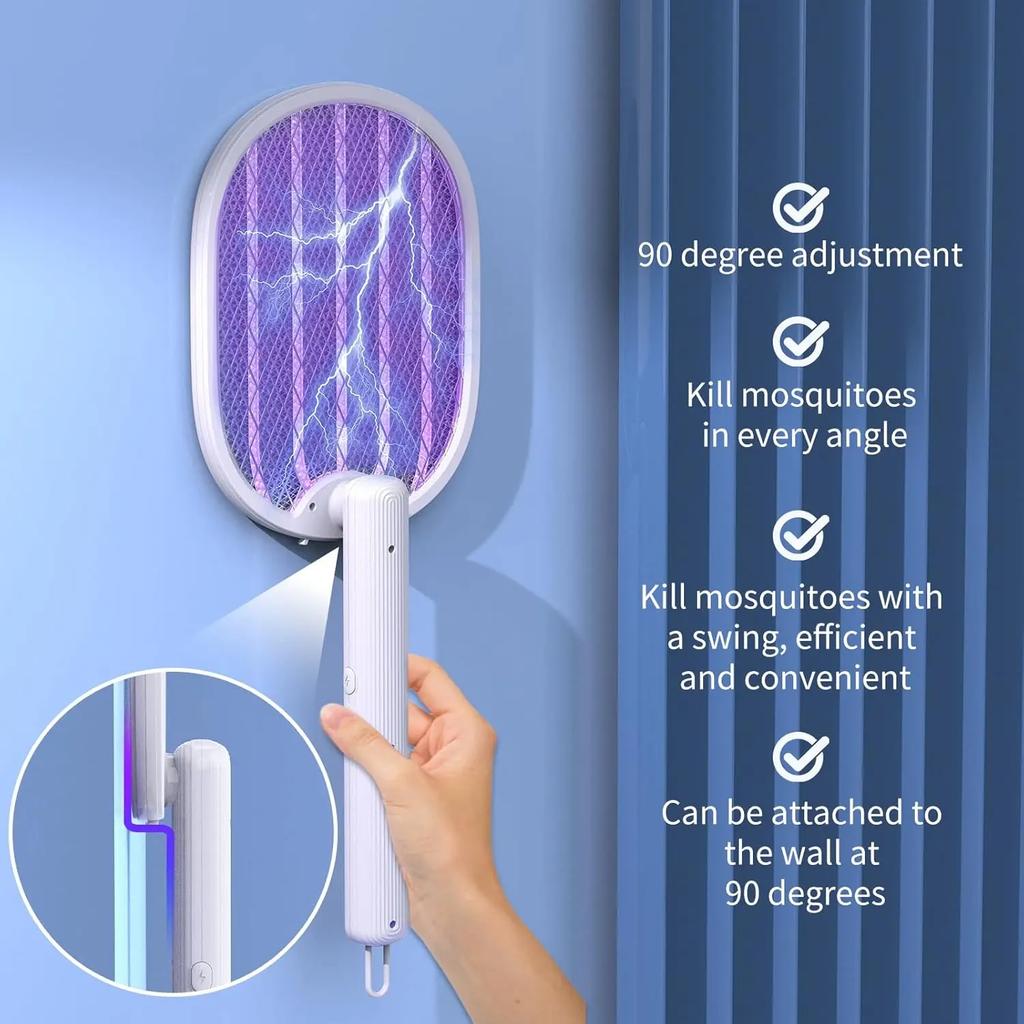 Electric Fly Swatter Upgraded Foldable Bug Zapper Racket USB Rechargeable 4000V Mosquito Insect Killer for Indoor Outdoor