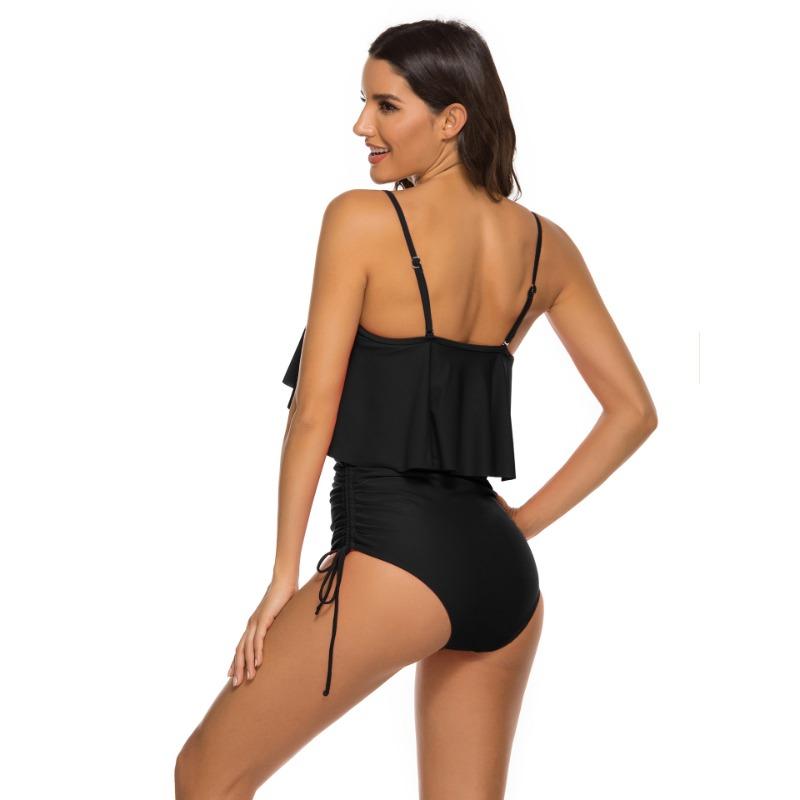 Solid Color Girl Sexy Shoulder Strap Big Ruffle Edge One-piece Triangular Swimsuit Women's Fashion