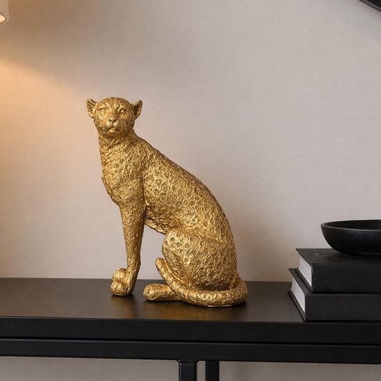 Figurine d'Animal en Résine Modèle Léopard Doré, Statue Vivante, Posture Accroupie ou Courante, Ornement de Haute Qualité pour Meuble TV, Entrée, Bureau, Pendaison de crémaillère,