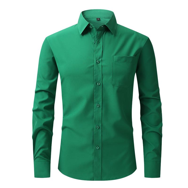 Men's Business Casual Long-Sleeved Shirt with Four-Sided Stretch and Anti-Wrinkle Fabric