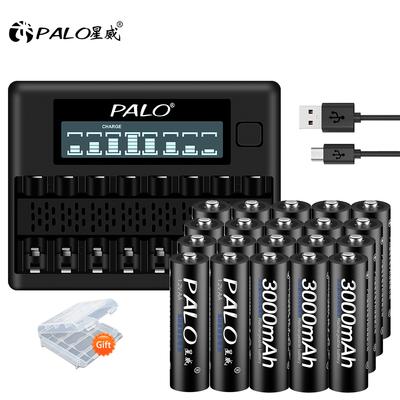 New PALO AA Battery 1.2V AA Rechargeable Battery 3000mAh Nimh Aa Batteries 8slots 1.2V AA AAA Battery Smart Charger Battery