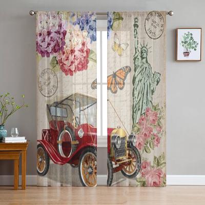 New York Vintage Poster Sheer Curtain For Living Room Bedroom Voile Curtains For Window Organza Curtains Party Tulle Drapes