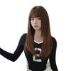 Karato No Yasaki Wig Long Straight Caramel Brown Gradient Bangs Beautiful Atmosphere Sheer Wig Small Face Curly Hair Volume Soft Texture Full Wig