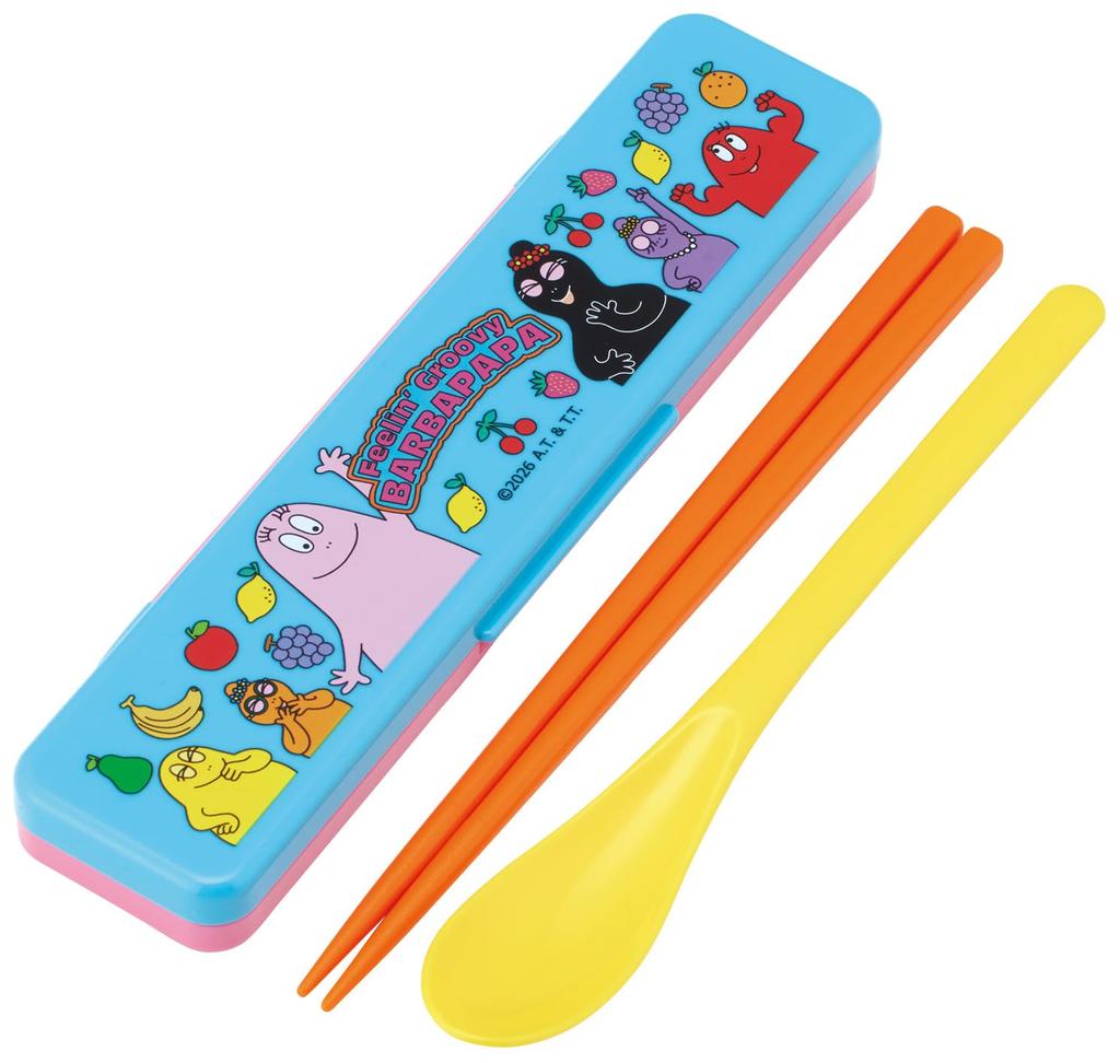 Skater Chopsticks and Spoon Set for Adults (18cm, Quiet, Made In Japan) - Barbapapa CCS3SA-A