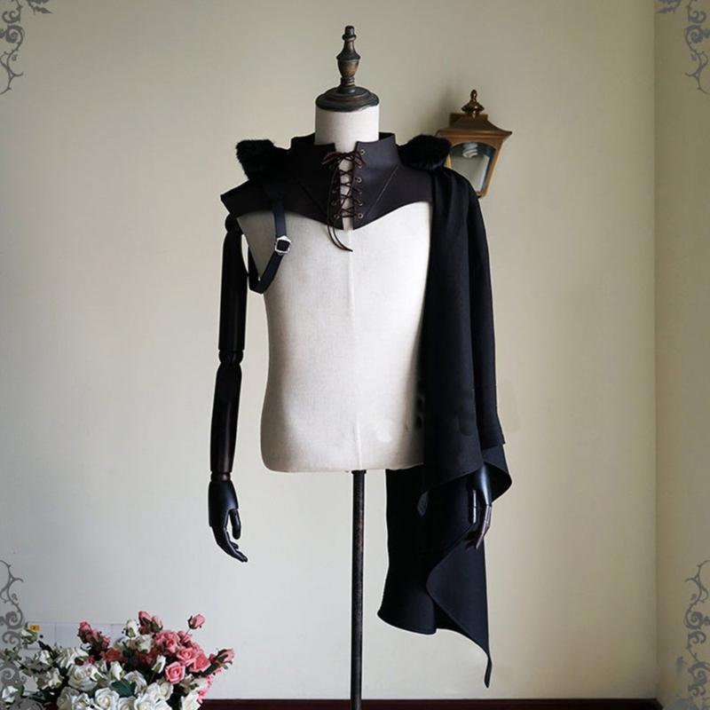 Mittelalterliches Steampunk-Schal Renaissance Einzelschulterumhang Kostüm Cosplay Halloween-Party Halbumhang Schwarz