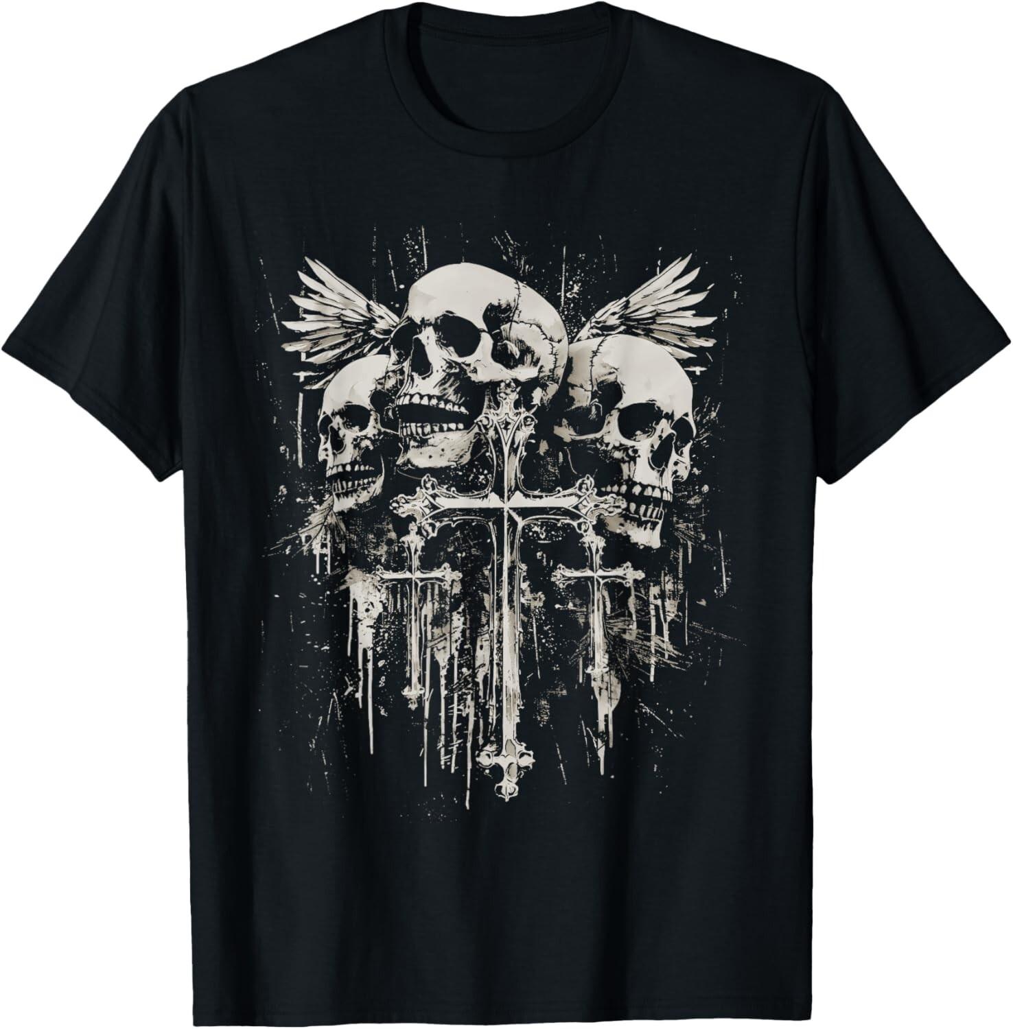 Skull Cross Goth Alt Grunge Gothic Emo Aesthetic T-Shirt 2XL