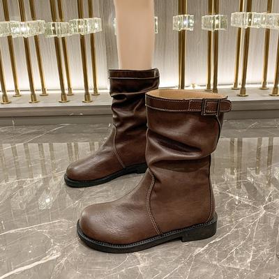 Fashion Autumn Winter Solid Color Wear Resistant 2024 Hot Sale Shoes for Women Flat with Round Head Women's Boots Botines De Mujer