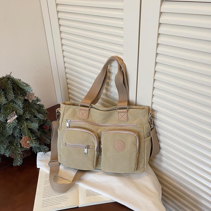 Stylish Canvas Shoulder Bag for Women, Multi-Pocket Tote with Adjustable Strap and Durable Design