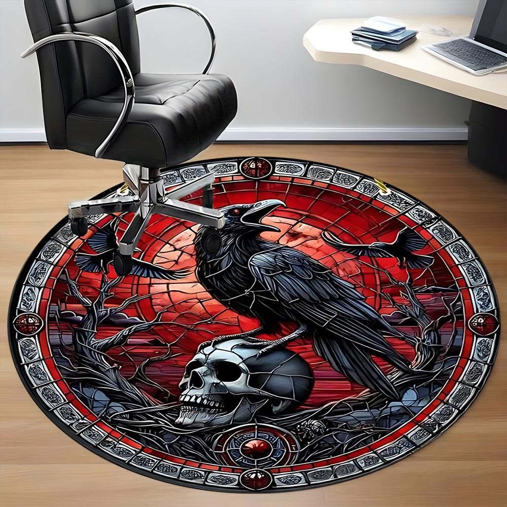 1PC Raven Stained Decor Office Round Rug, Non slip, Soft and Durable Office Rug for Interior Decoration, Perfect for Office