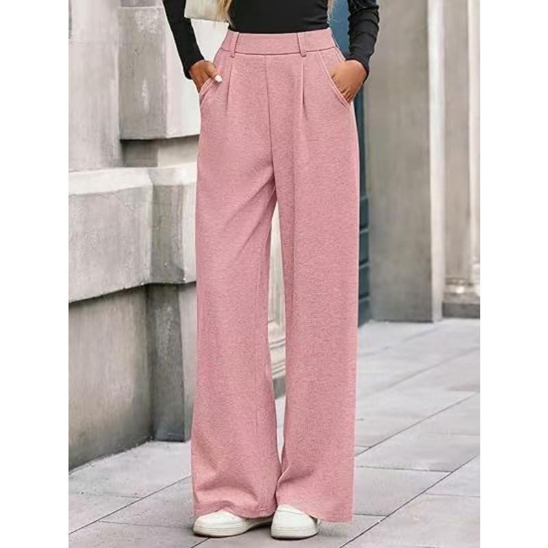 Women Casual Solid Straight Wide Leg High Waist Long Pants
