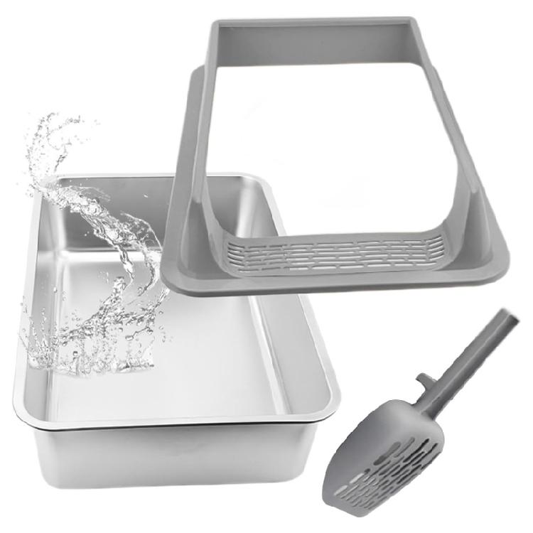 Stainless Steel Cats Litter Pan Large Litter Tray AntiSplash Odor Control Scratch Prevent Litter Container Box for Home