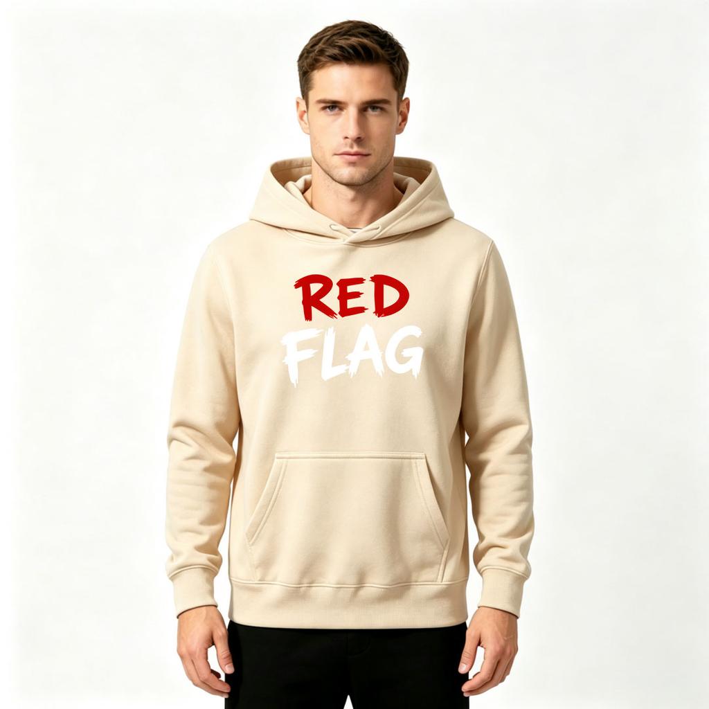 Men's Red Flag Letter Print Casual Pullover Hoodie, Comfortable Long Sleeve Hooded Sweatshirt for Daily Wear
