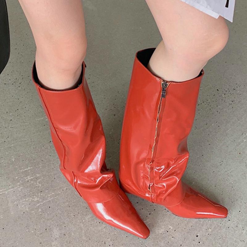 Fashion 2025 Autumn Winter Women Knee High Boots Fashion Female Pointed Toe Wedges Shoes Zipper Shoes Ladies Modern Chelsea Boots