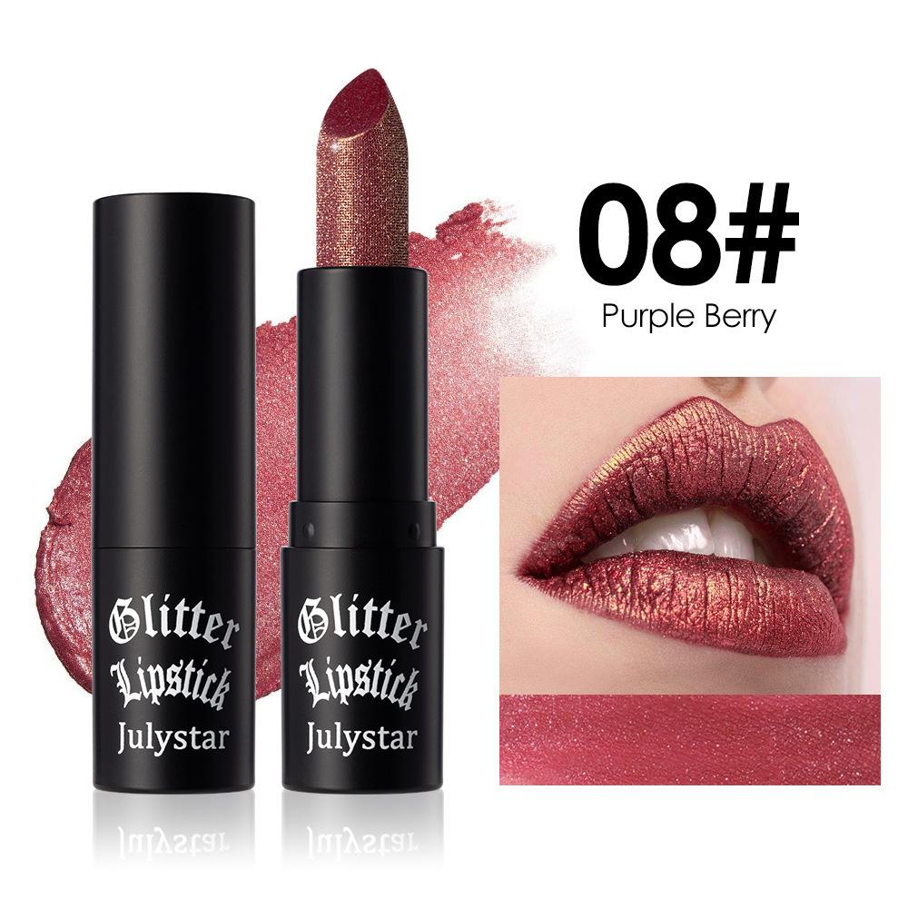 12 Colors Glitter Lipstick Waterproof Long Lasting Diamond Pearlescent Metallic Lipstick Black Lipgloss Women Lips Makeup Cosmetic