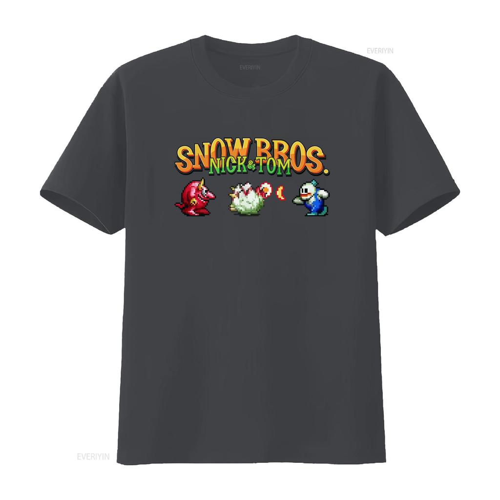 Snow Bros Retro Arcade 80s Game 8Bit Pixel Art T Shirt for Vintage Video Design Cool  vintage Washed Stretched Soft homme