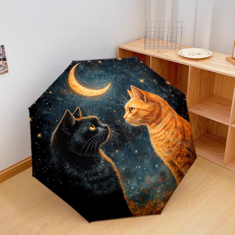 1 Stück Automatischer Faltregenschirm - Sternennacht Katzenmuster, Tragbares & Faltbares Design mit 8 Speichen, Weihnachts-Geburtstagsgeschenke