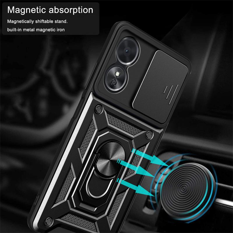 For Oppo A17 Case Slide Camera Lens Back Cover for Oppo A17 2022 A 17 4G OPPOA17 CPH2477 Magnetic Ring Stand Armor Phone Cases