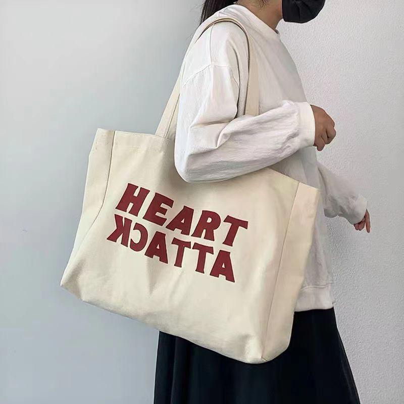 New Tote Bag for School Girls Versatile Ins Women's Shoulder Bag Casual Large Capacity Letter Canvas Bag