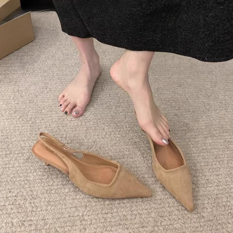 Fashion 2024 Spring New Women Sandal Fashion Pointed Toe Shallow Slip On Dress Mules Shoes Thin Low Heel Slingback Sandal