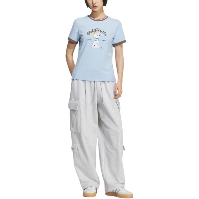 adidas Originals X Disney Dalmatiner Ringer T-Shirt Mode Slim Fit Rundhals Vintage Kurzarm Damen Tops KG6697