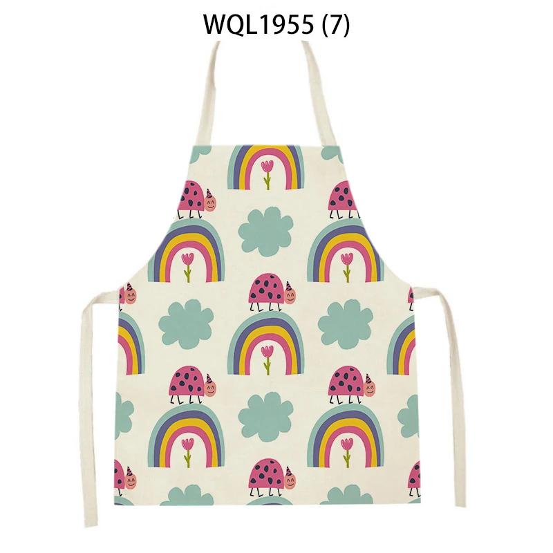 Cartoon Rainbow Clouds Kitchen Sleeveless Apron Women Men Linen Waist Bib Home Cleaning Apron Cute Animal Household Pinafore