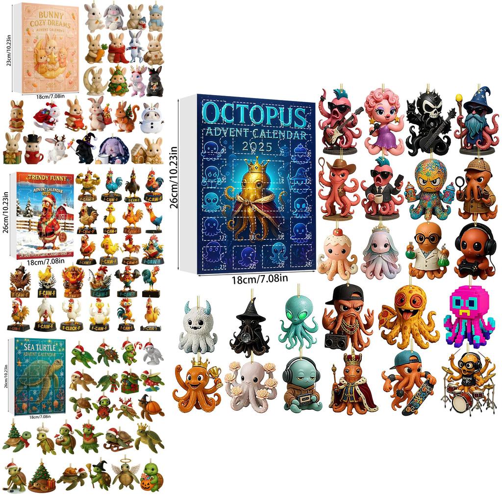 Tierische Weihnachts-Serie Acryl-Wandhänger mit 24 Teilen für Feiertags-Party und Feier