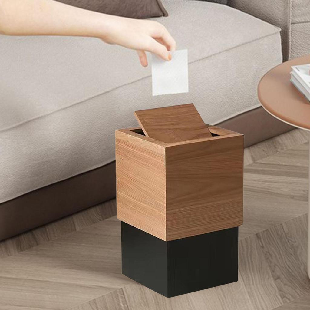 Wood Trash Can with Lid Garbage Bin Wastebasket Square Slim Top Trash Can Removable for Home Office Bathroom Living Room Kitchen