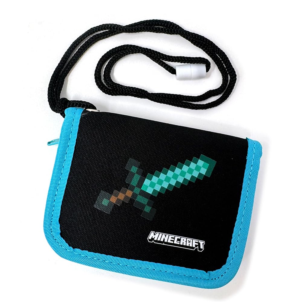 Kaitak Family Minecraft Bifold Wallet with Neck Strap and Coin Purse, Official Apparel Merchandise, 1P5F68H (Neck Strap, Sax)