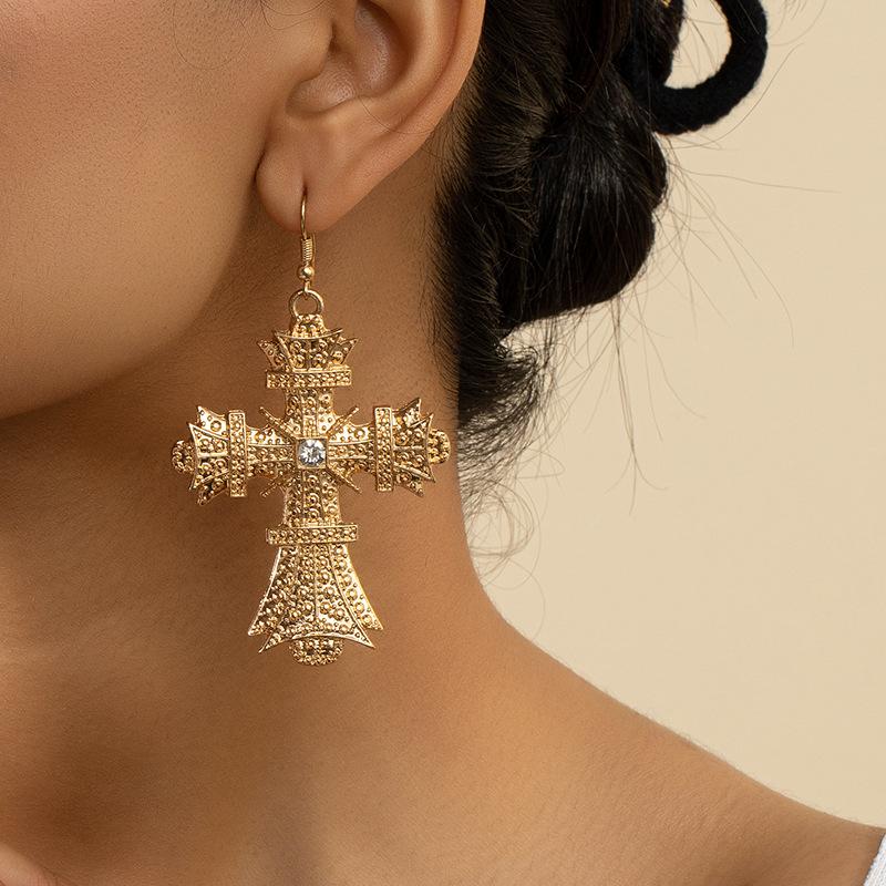 European & American Trendy Street Style Cross Drop Earrings for Women