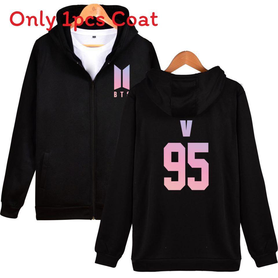 Sweat à capuche avec fermeture éclair et motif BTS pour adolescents, style décontracté