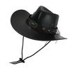 Large Brims Western Hat PU Leather Top Hat with Bull Head Belt for Costume Parties Halloween Dressingup Props Headwear