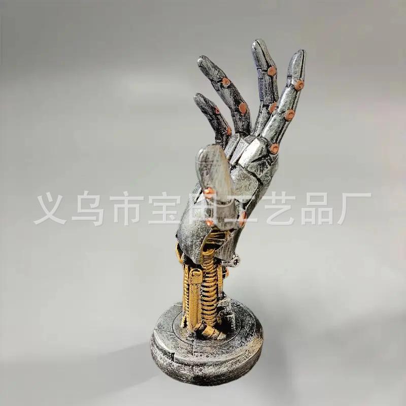 Punk robotic arm resin statue, game controller bracket hand ornament, unique tabletop decoration