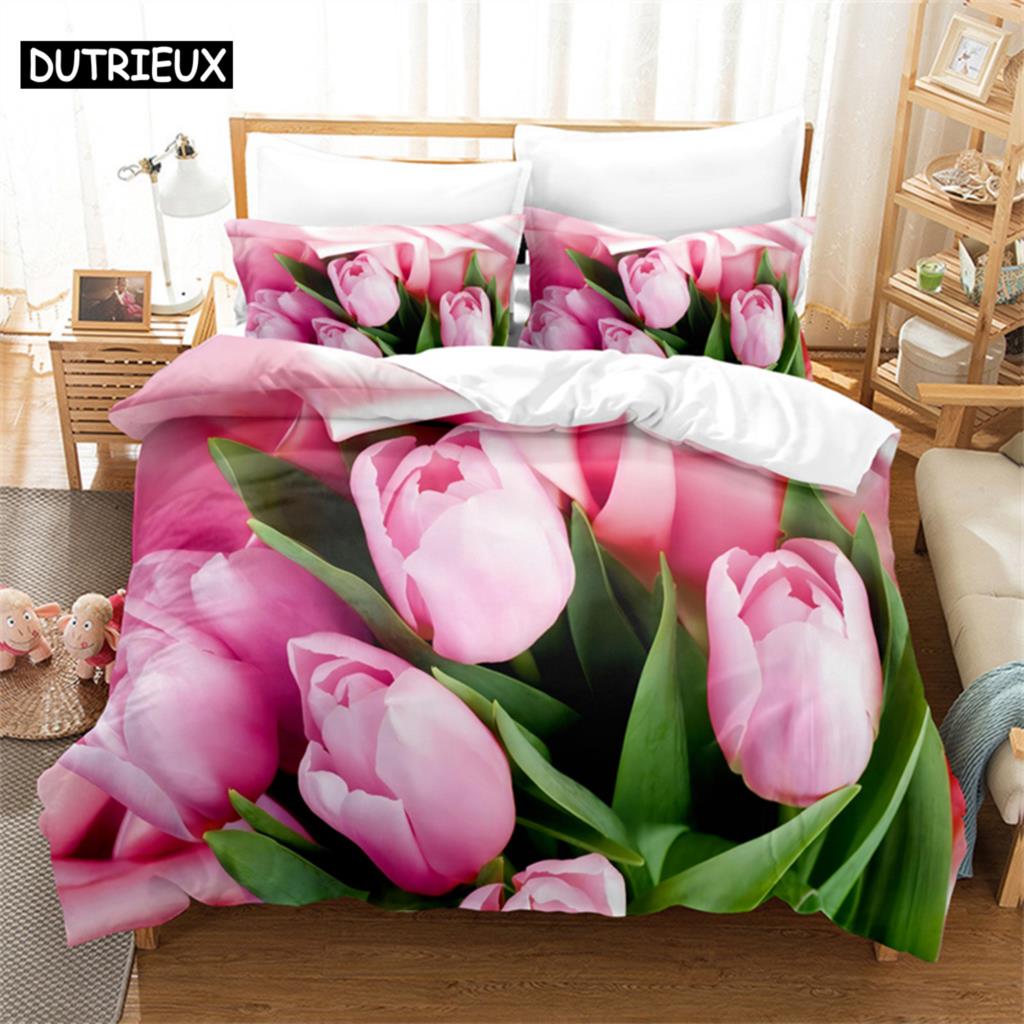 Comforter Pink Tulip Queen Bedding Set Kids Bedroom Bed Set Comforter Set King Size Bedding Sets