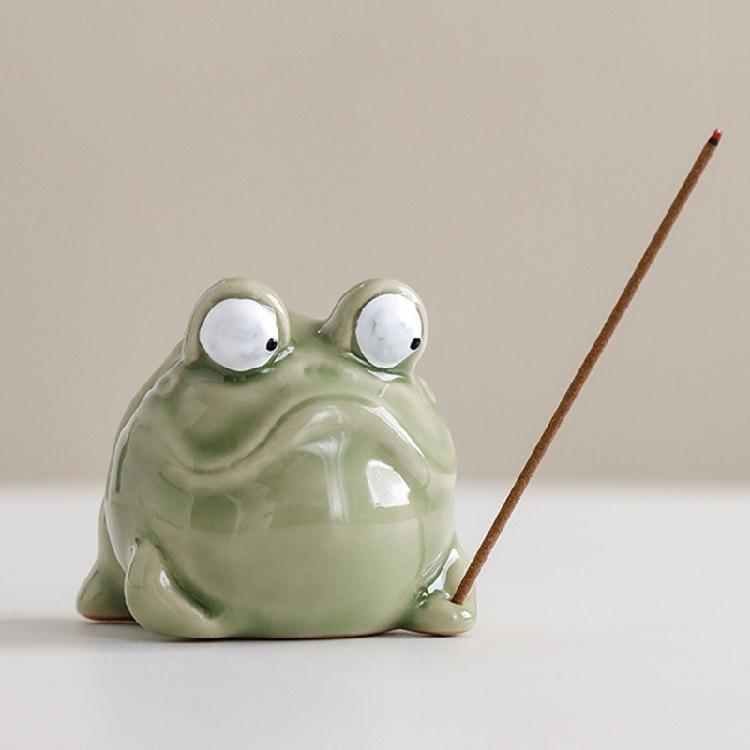 Light Green Ceramics Frogs Miniature Statue Incenses Stick Holder Funny Animal Incenses Burners Tabletop Decors Gift