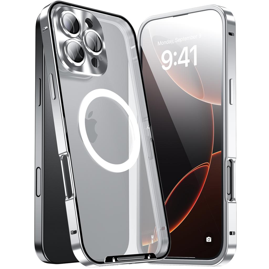 For iPhone 16 Pro Max Case Compatible with MagSafe Metal Frame Matte Phone Cover