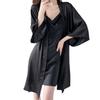 Sexy pajamas women's summer 1011 new ice silk suspender nightgown set Internet celebrity live broadcast explosion long-sleeved loungewear