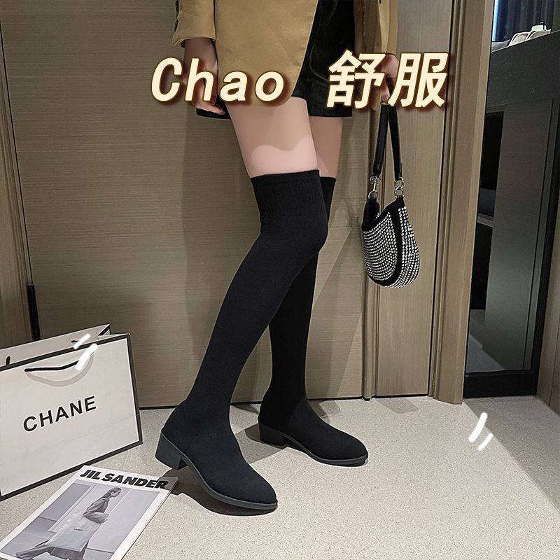 Elastic Socks Boots Women's 2025 Spring and Autumn Versatile Long Tube Socks Over Knee Boots Women's Thick Heel Pointed Skinny Boots Large Size