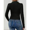Black V Neck Long Sleeve Fitted Women S Basic Shirt For Autumn Winter