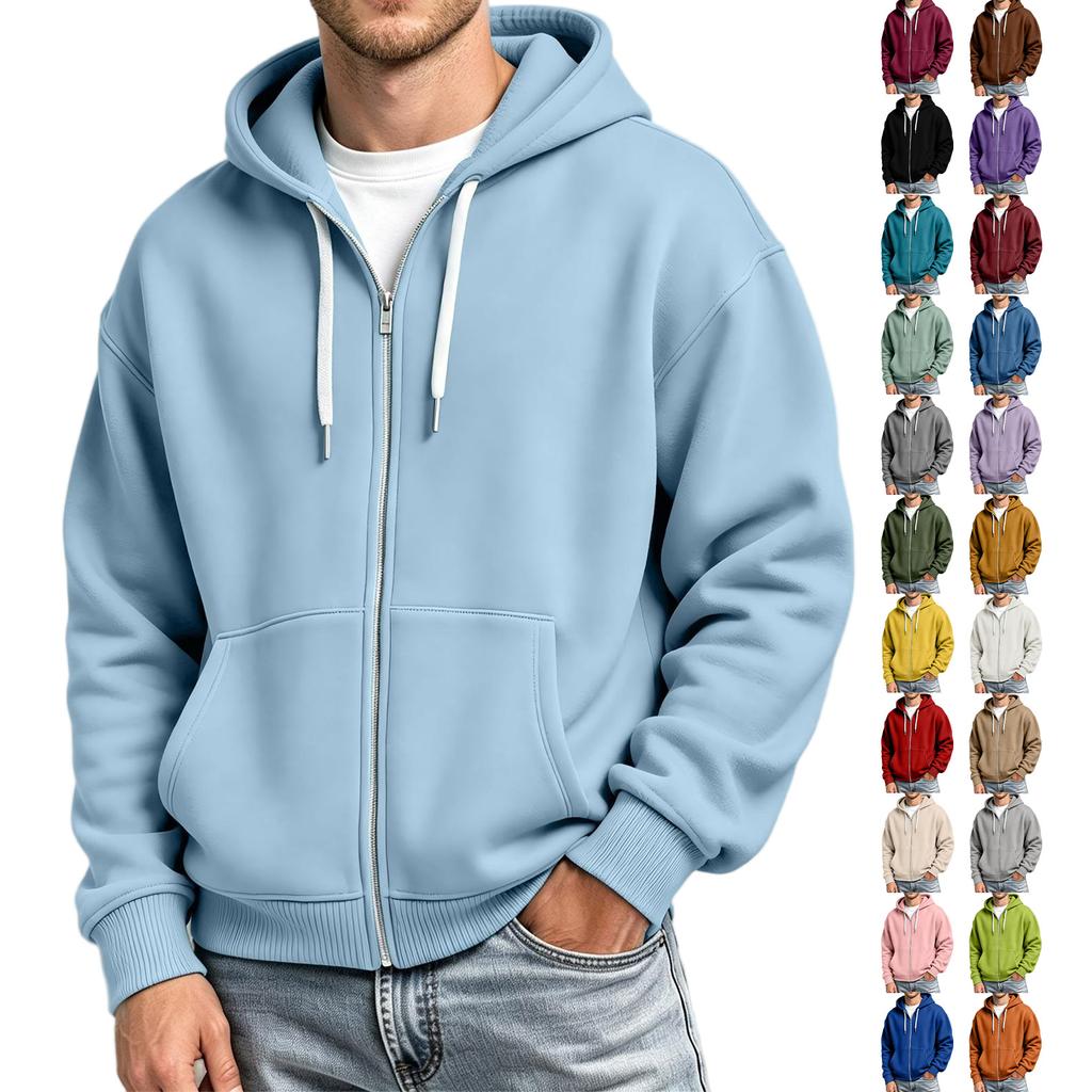 Men's Full Zip Hoodie Drop Shoulder Sleeves, Casual Long Sleeve Sweatshirt for Everyday Wear