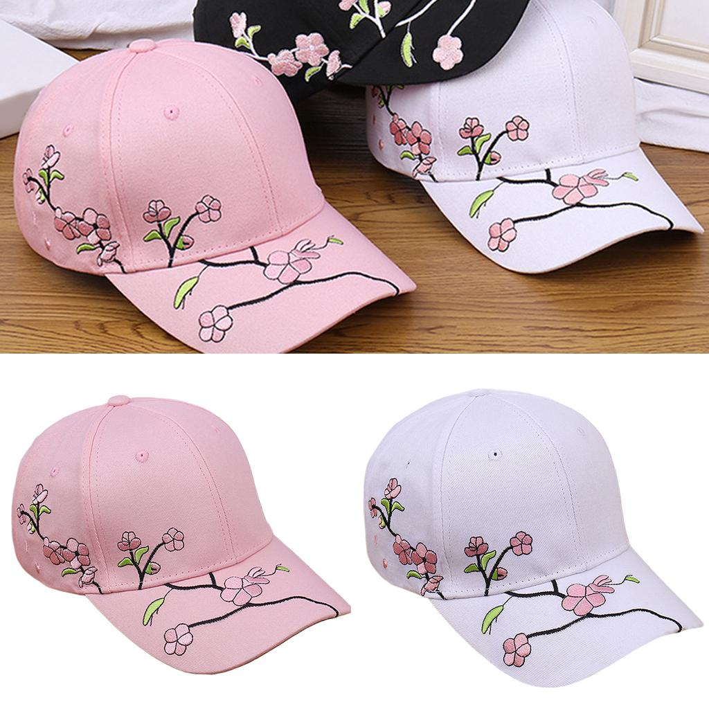 Embroidery Blossom Baseball Hat for Girl Long Brims Soft Fisherman Hat Teens Sunproof Peaked Hat Adjust Sun Hat