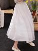 Women's White Ramie Embroidered Midi Skirt with Elastic High Waist and Wide Hem - Spring 2026 Collection